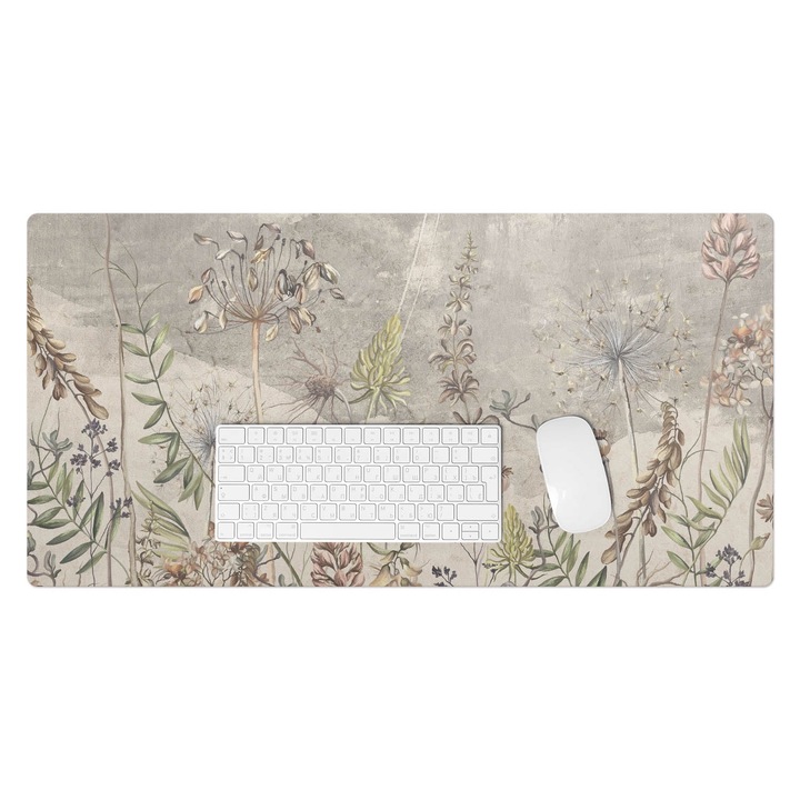 Mapa de birou, Wallfluent, Model floral vintage, Gri, 90x45 cm, 010250300040100282756