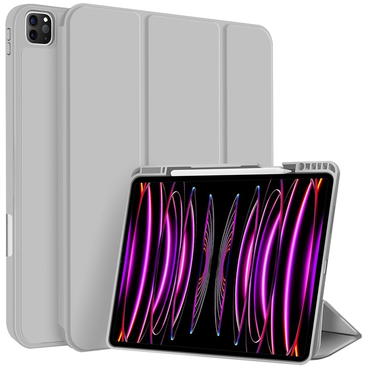 Husa tableta compatibila cu iPad Pro 129, Piele Smart TPU, Slot pix, Gri)