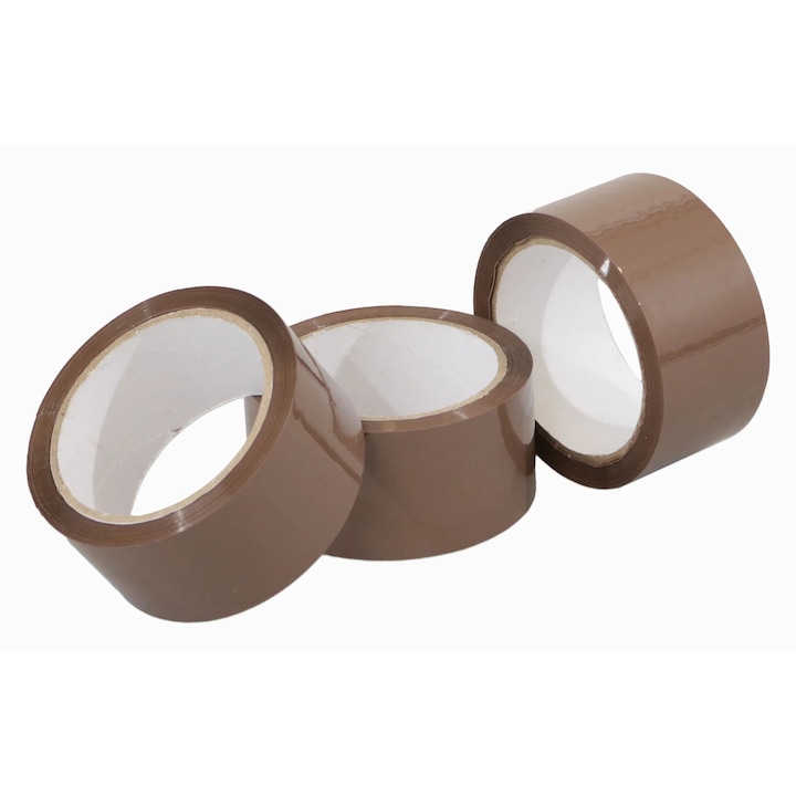 Set 3, banda adeziva de tip scotch, 4.8 cm x 50 m, maro