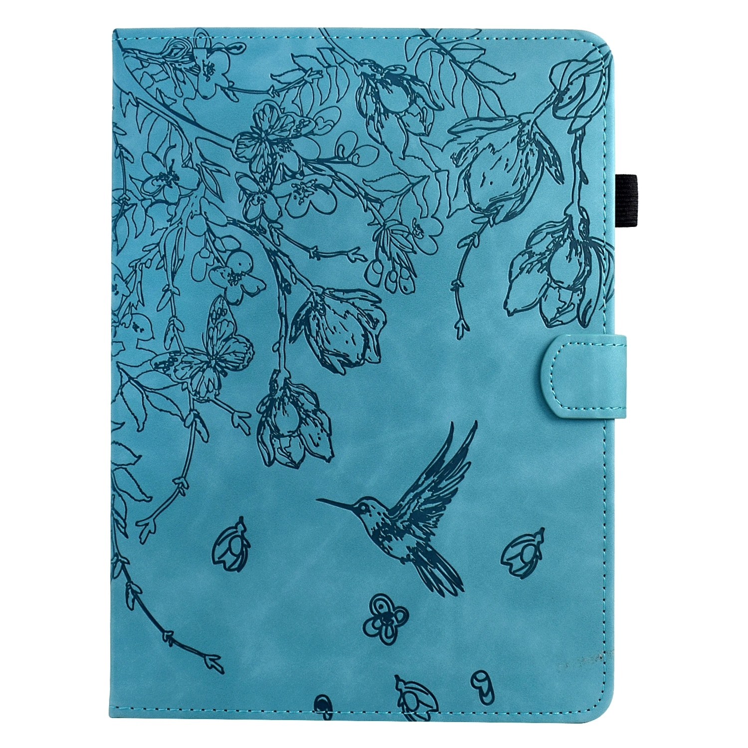 Husa tableta compatibila cu Samsung Galaxy Tab A 10.1 T510, piele gravata cu flori si pasare, albastru deschis
