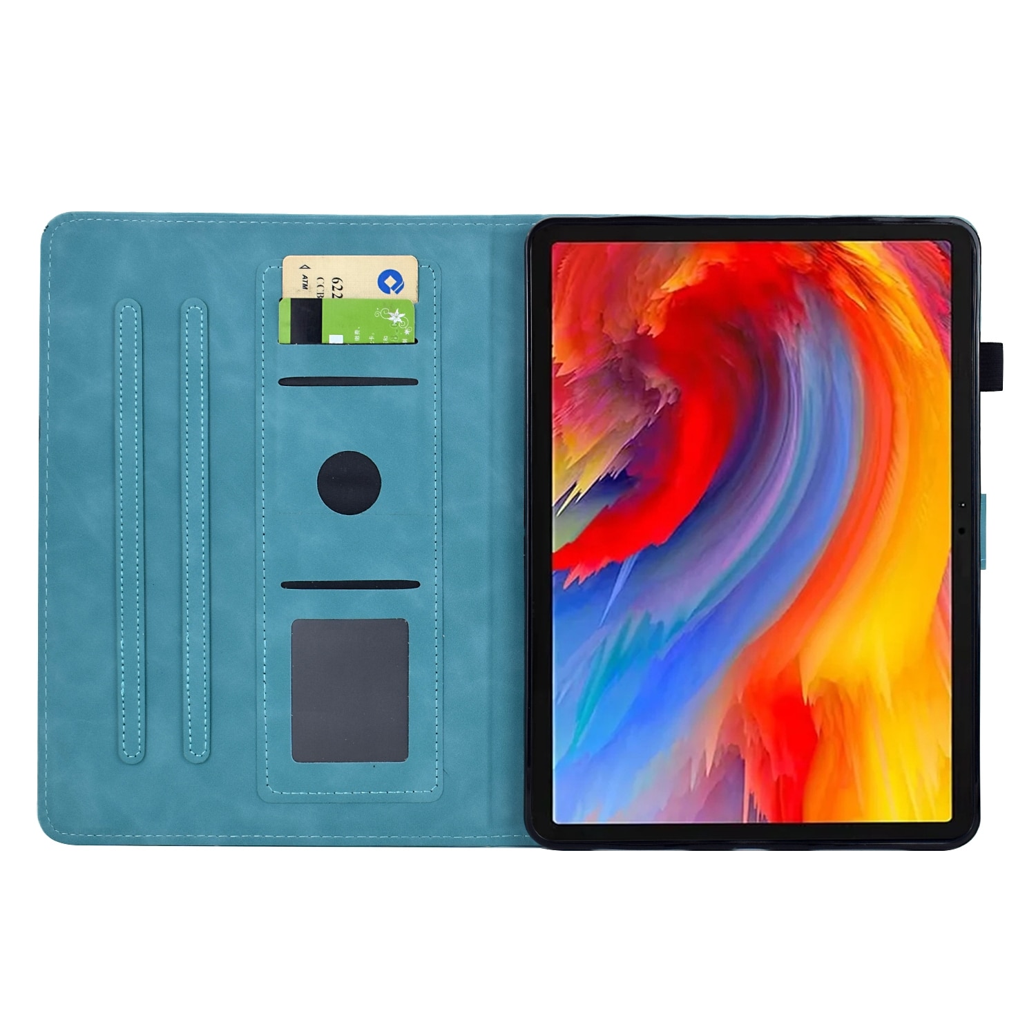 Husa tableta compatibila cu Samsung Galaxy Tab A 10.1 T510, piele gravata cu flori si pasare, albastru deschis