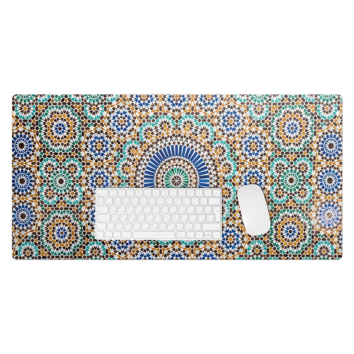 Mapa protectie birou, Wallfluent, Model geometric de mozaic, Verde, 90x45 cm, 010250300040100282805