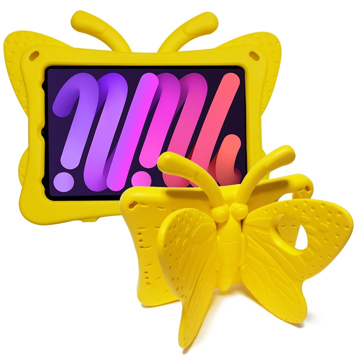 Husa tableta compatibila cu iPad Mini 6, Butterfly Bracket, EVA Shockproof, Galben