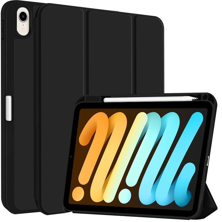 Husa tableta compatibila cu iPad Mini 6, Auto Sleep/Wake, Slot stilou, Neagra