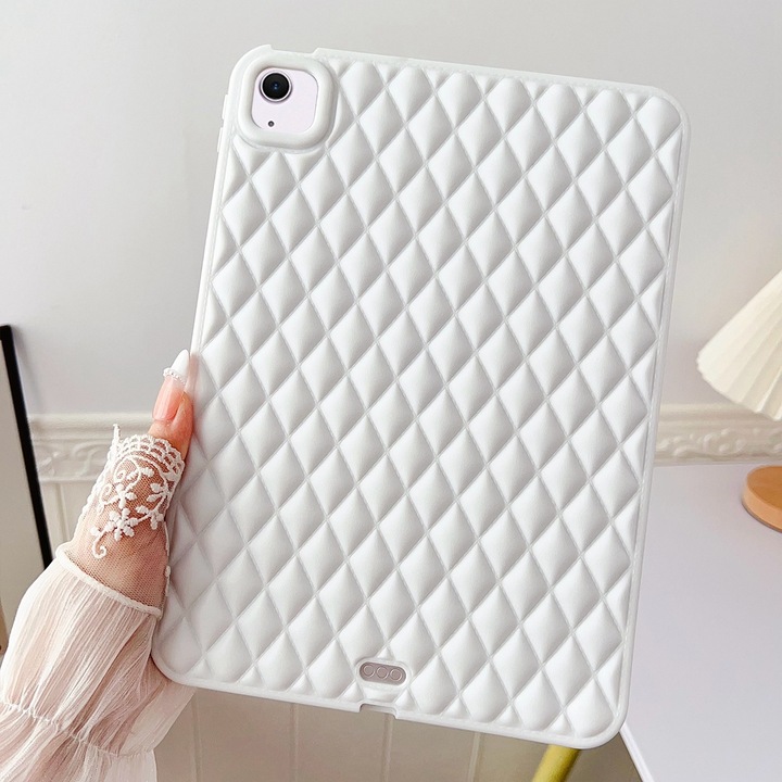 Husa tableta compatibila cu iPad Air 11 2024, Model diamant TPU, Alb