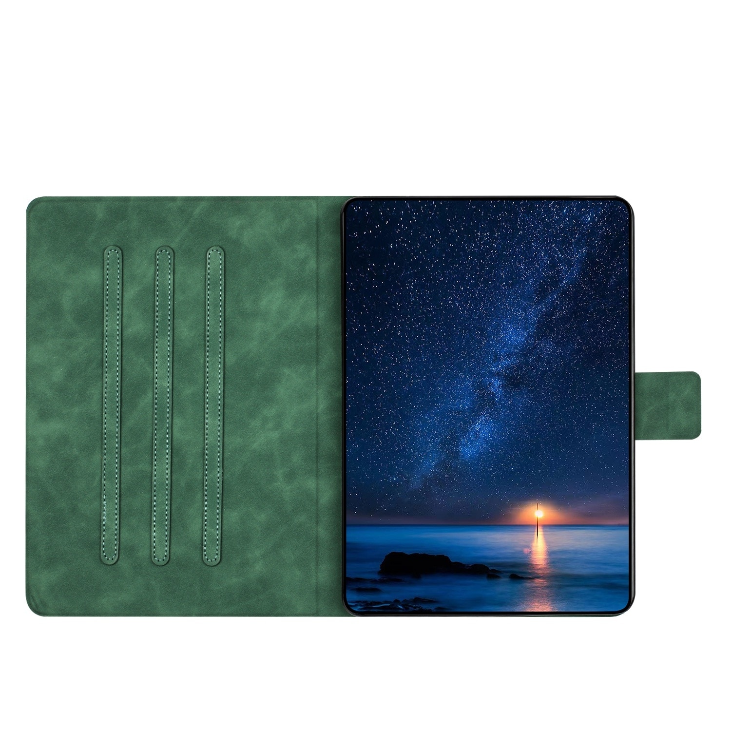 Husa tableta compatibila cu Samsung Galaxy Tab A9+, piele ecologica, tip carte, cu desen de pisici, verde