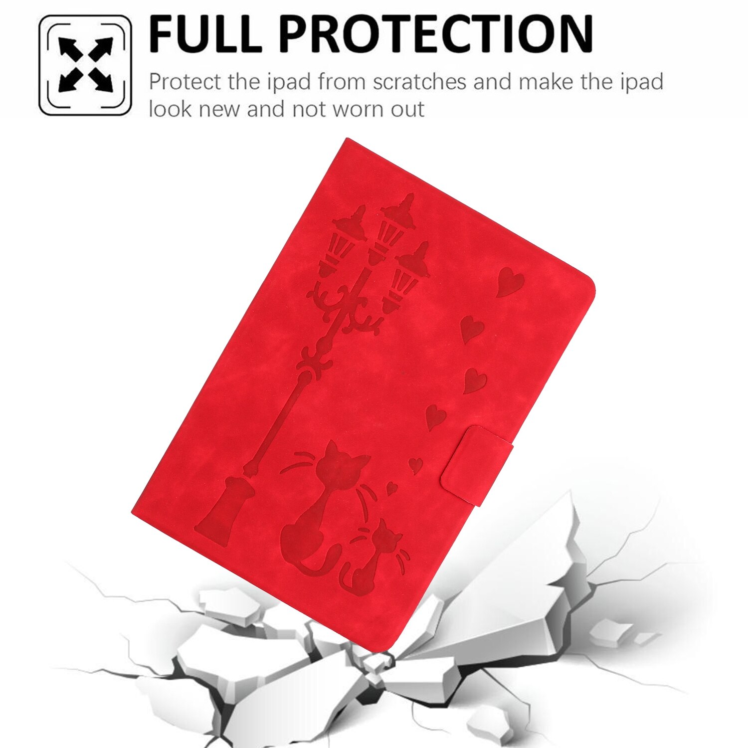 Husa tableta compatibila cu Samsung Galaxy Tab A9+, piele ecologica, cu design gravat cu pisici, rosu