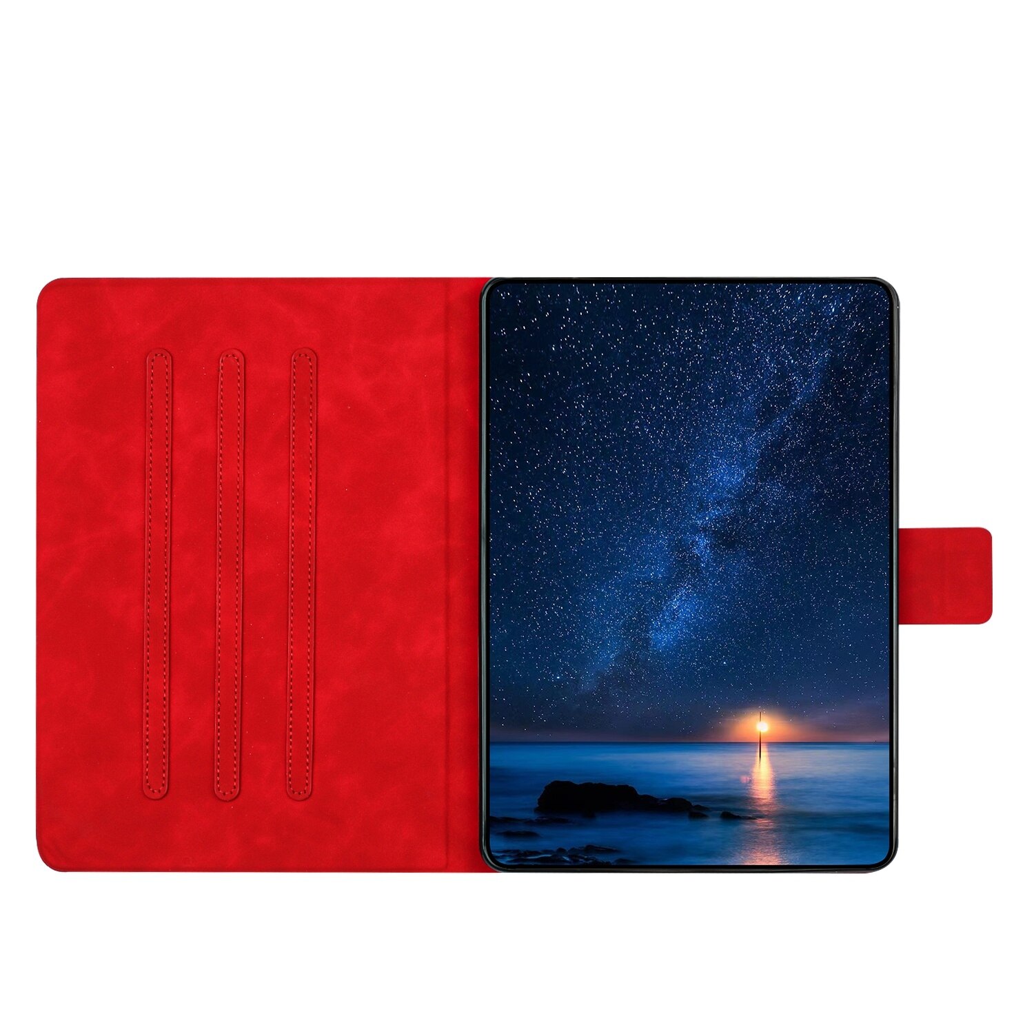 Husa tableta compatibila cu Samsung Galaxy Tab A9+, piele ecologica, cu design gravat cu pisici, rosu