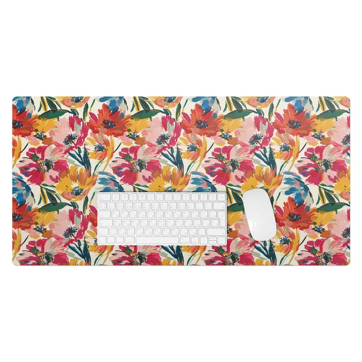 Mapa birou, Wallfluent, Model floral abstract, Portocaliu, 90x45 cm, 010250300040100282793