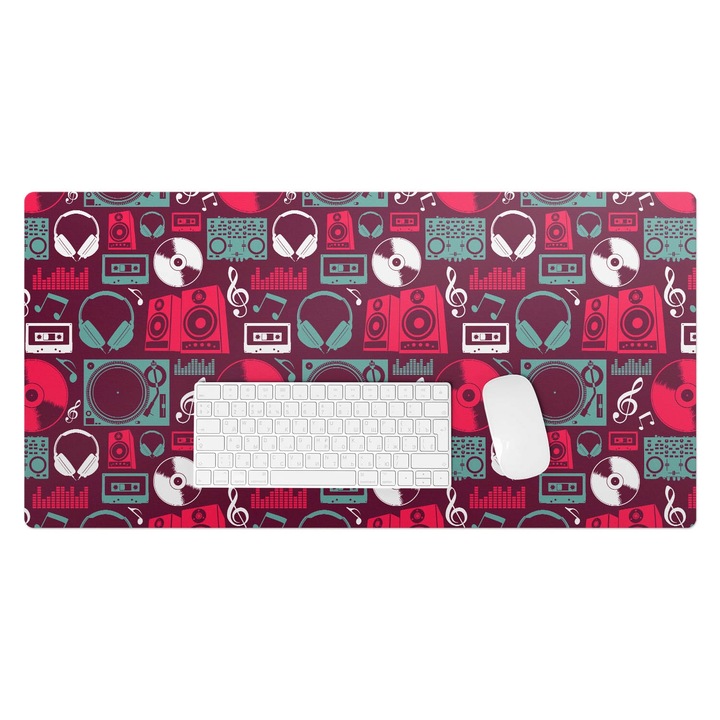 Mapa pentru birou, Wallfluent, Model retro muzical, Visiniu multicolor, 90x45 cm, 010250300040100282798