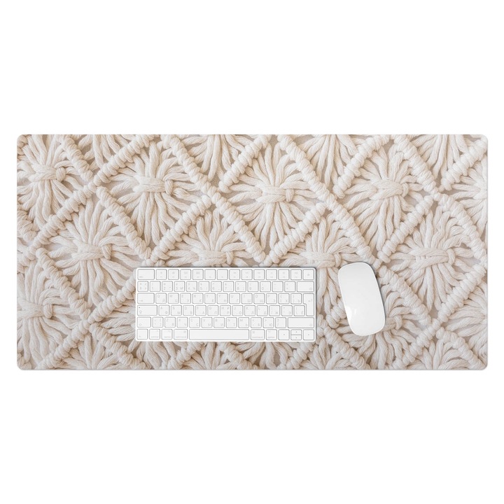 Protectie birou, Wallfluent, Structura florala macrame, Cremos, 90x45 cm, 010250300040100282850