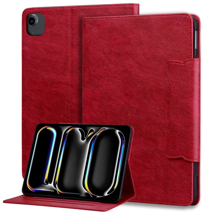 Husa tableta pentru iPad Pro 12.9 2022 / 2021 / 2020 / 2018 Cat Buckle Piele Inteligent, Rosu