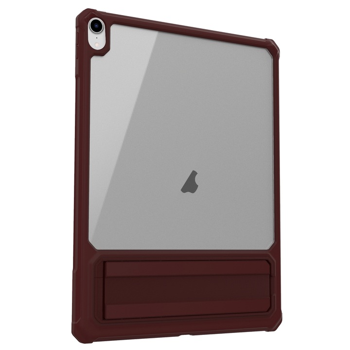 Husa tableta compatibila cu iPad Mini 6, Transparent PC Hybrid TPU, Suport stand, Rosu vin