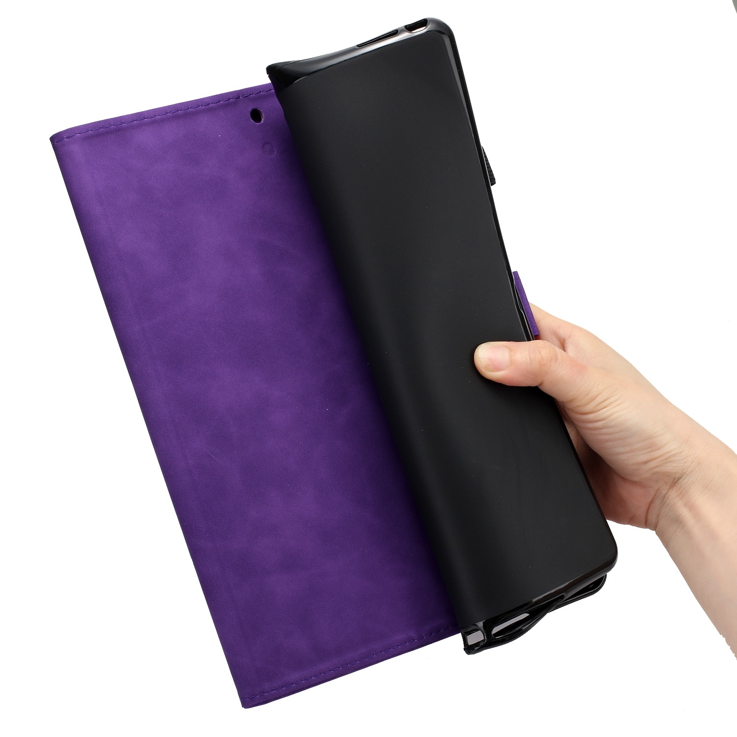 Husa tableta compatibila cu Samsung Galaxy Tab A 10.1 T580/T585, piele ecologica cu design de palmier, folie inteligenta, violet