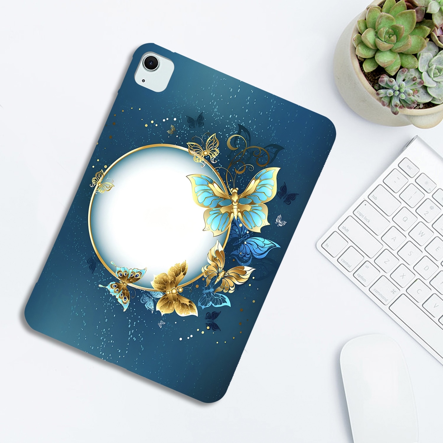 Husa tableta compatibila cu iPad Air 11 2024, Design pictura colorata, Smart, TPU, Model fluture