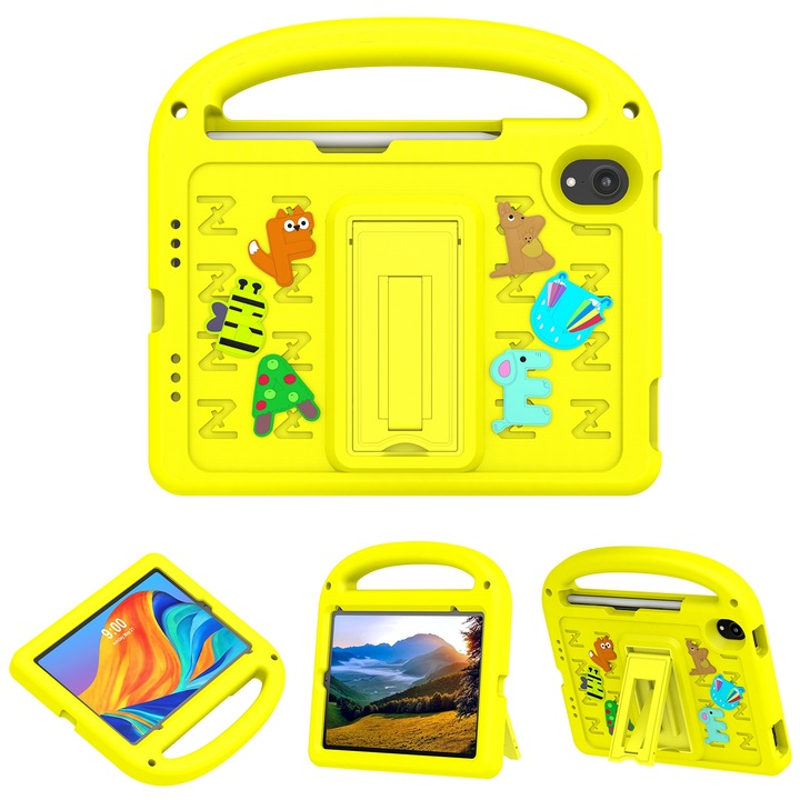 Husa tableta compatibila cu iPad Mini 6, Shockproof, Cartoon Sparrow, Galben