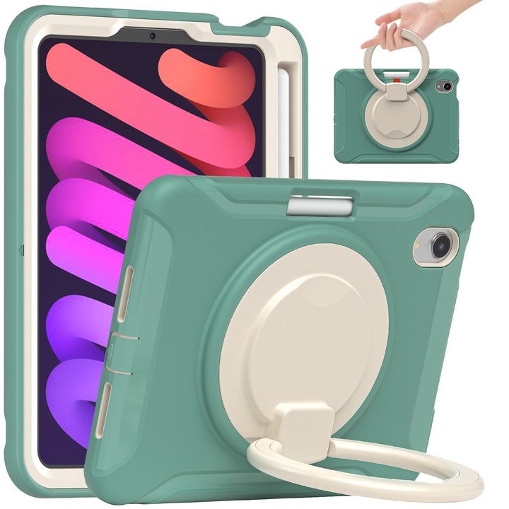 Husa tableta compatibila cu iPad Mini 6, Suport reglabil, Slot pentru stilou, Verde smarald