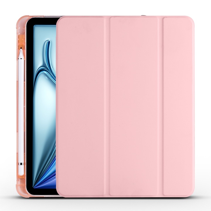 Husa tableta compatibila cu iPad Air 11, TPU Leather, Auto Sleep/Wake, Slot pix, Roz)
