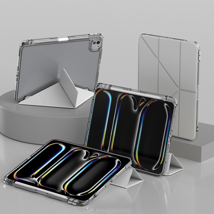 Husa tableta compatibila cu iPad Pro 13 2024, Piele, Deformare tip Y, Gri