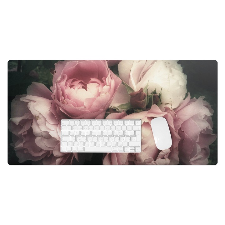 Mapa pentru birou, Wallfluent, Buchet de flori de trandafiri, Roz, 90x45 cm, 010250300040100075064