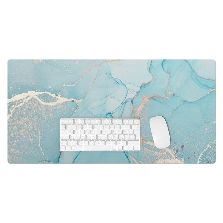 Mapa protectie birou, Wallfluent, Valuri de marmura, Turcoaz, 90x45 cm, 010250300040100088514