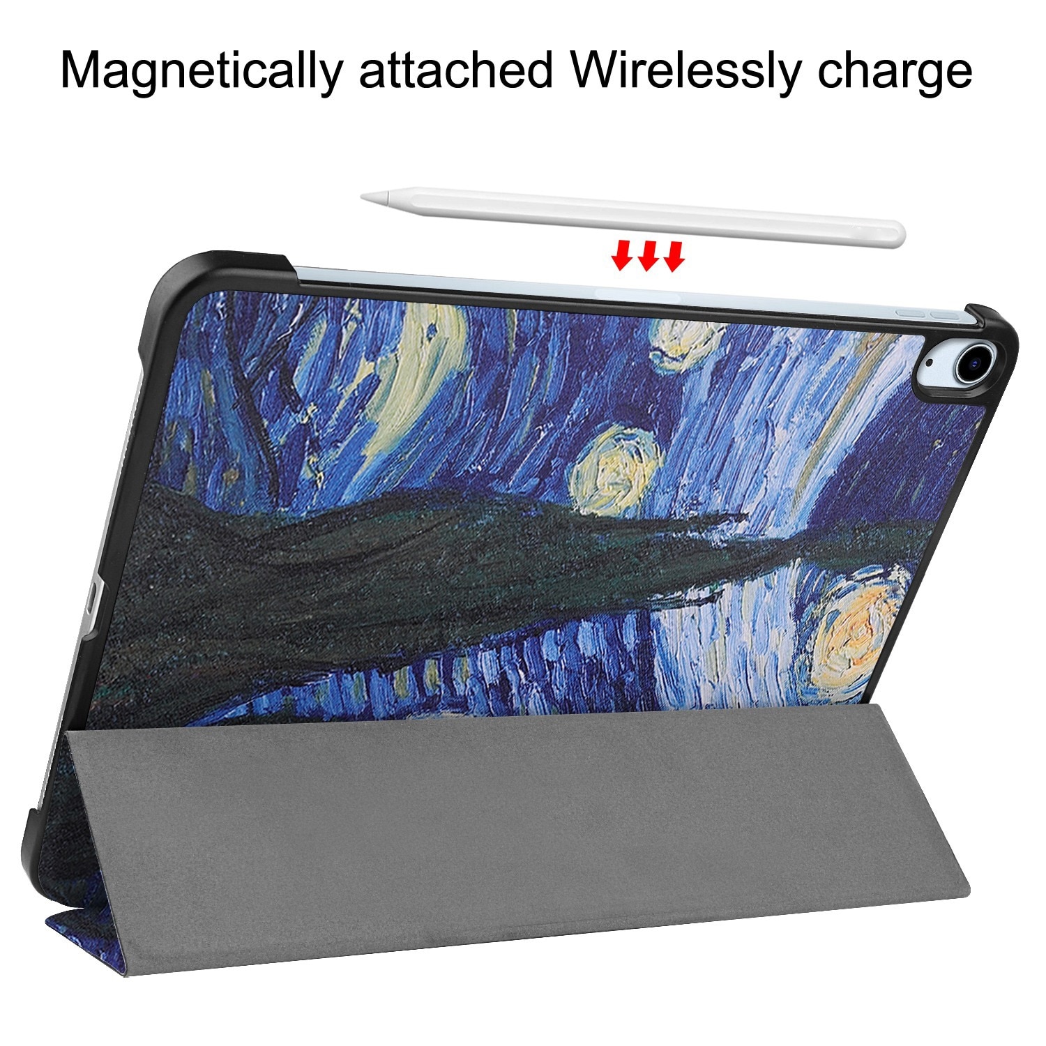 Husa tableta compatibila cu iPad Air 11 2024, Suport reglabil, Inchidere magnetica, Model pictat, Albastru