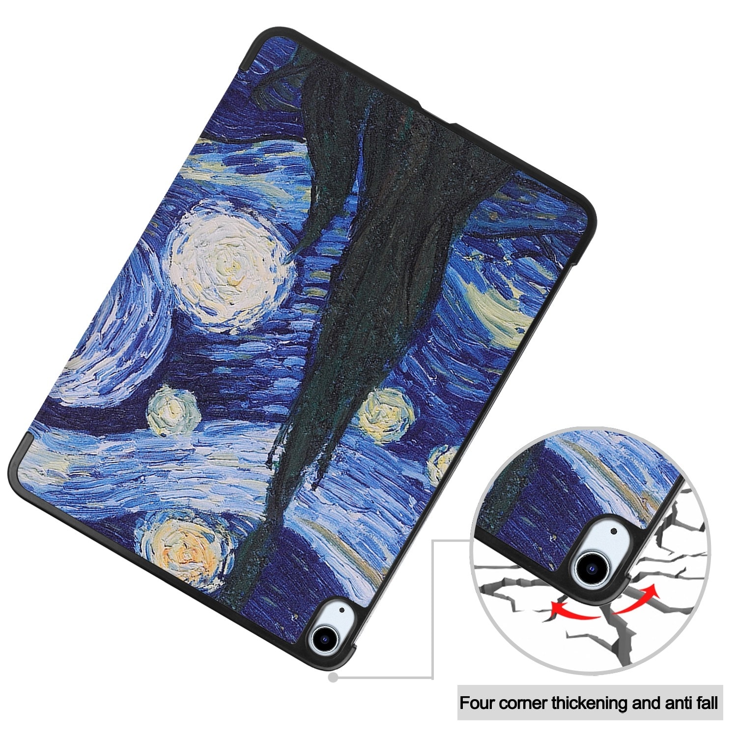 Husa tableta compatibila cu iPad Air 11 2024, Suport reglabil, Inchidere magnetica, Model pictat, Albastru