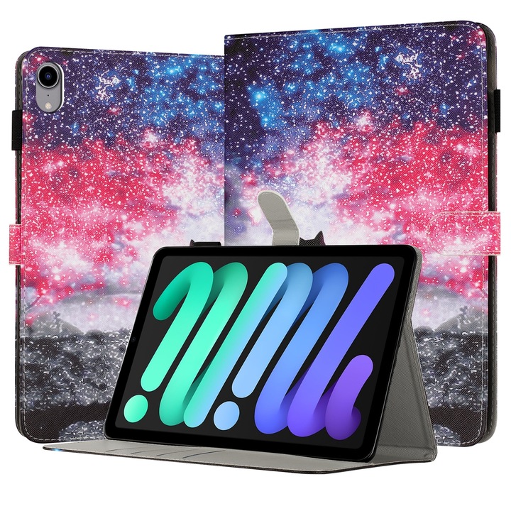 Husa tableta compatibila cu iPad Mini 6, Smart, Pictata, Starry Sky Cat