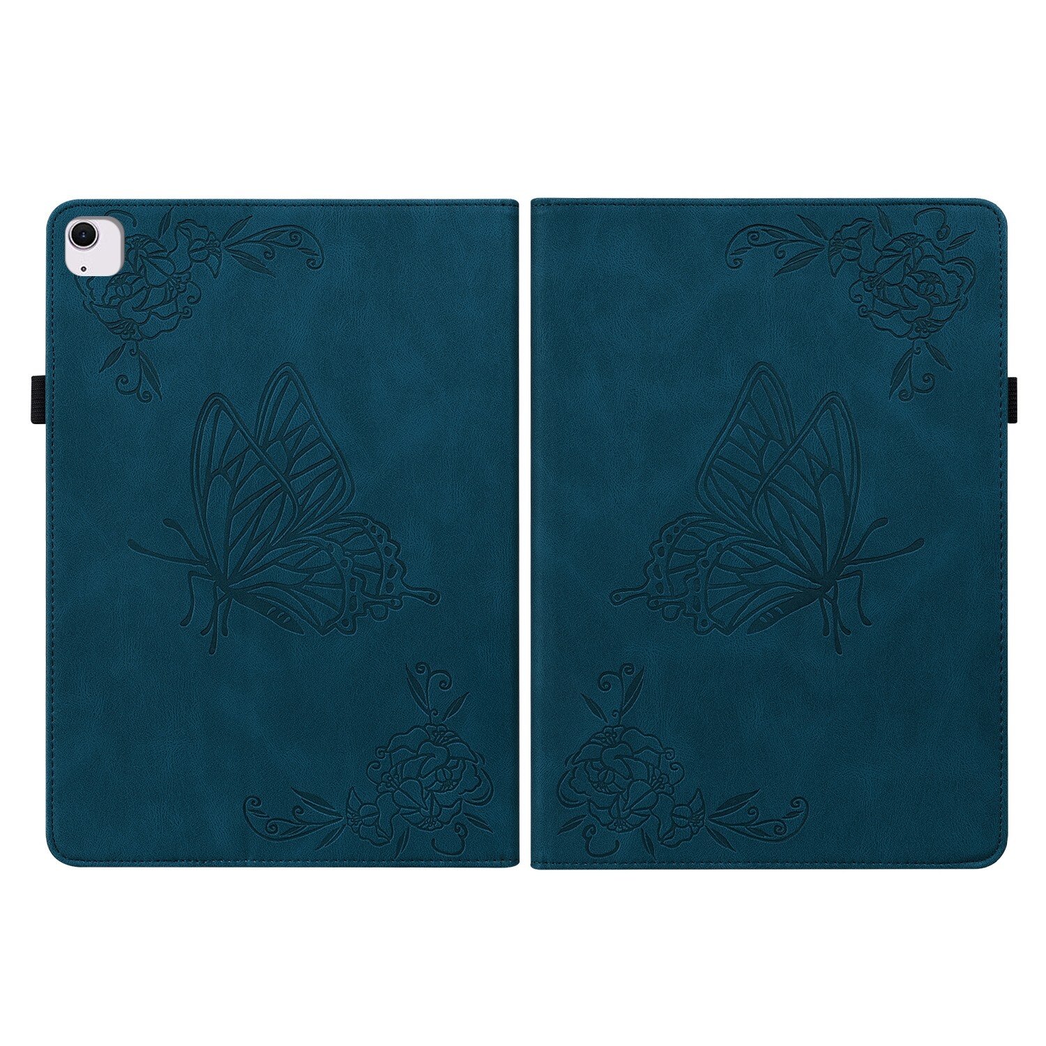 Husa tableta compatibila cu iPad Air 11, Design floricele fluture, Piele imprimata, Albastru