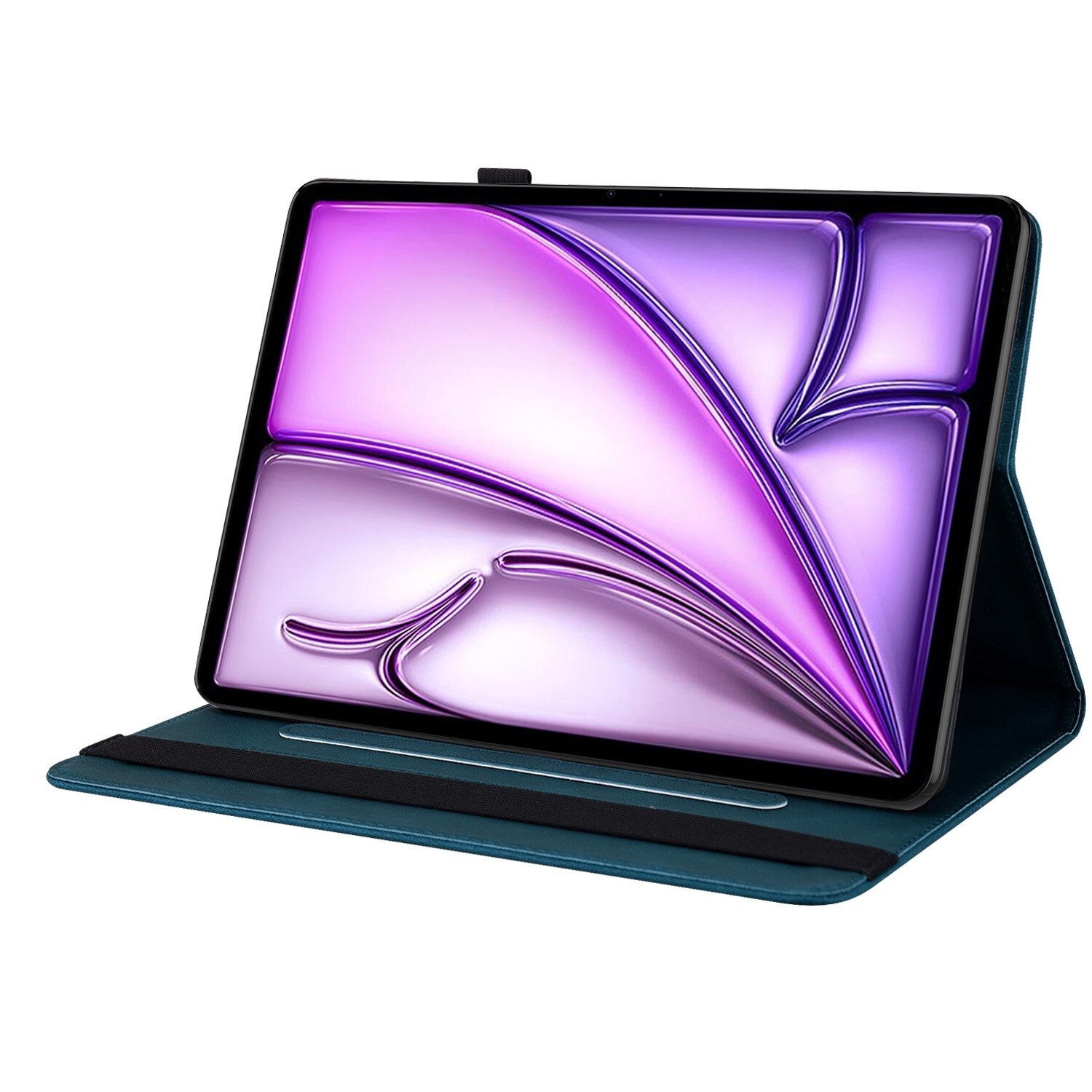 Husa tableta compatibila cu iPad Air 11, Design floricele fluture, Piele imprimata, Albastru