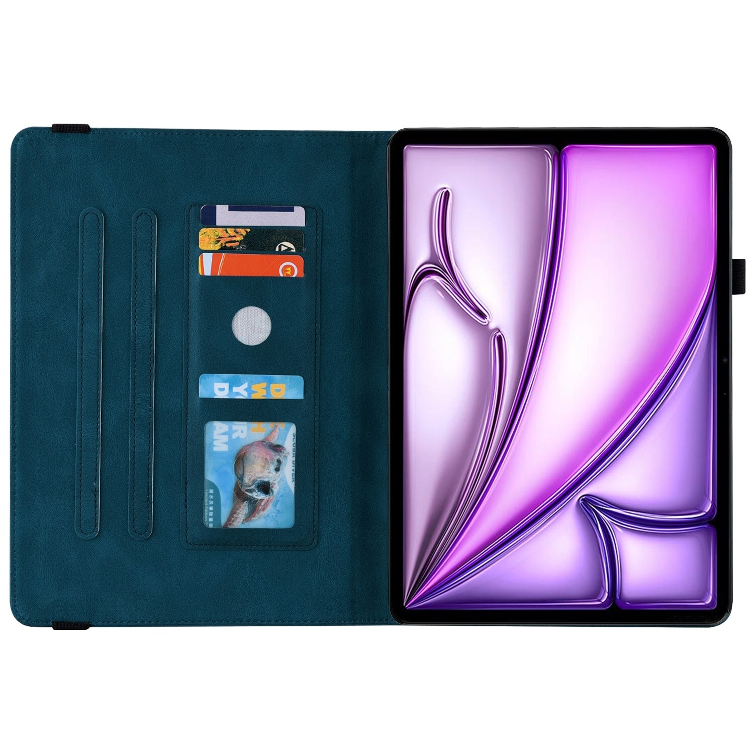 Husa tableta compatibila cu iPad Air 11, Design floricele fluture, Piele imprimata, Albastru