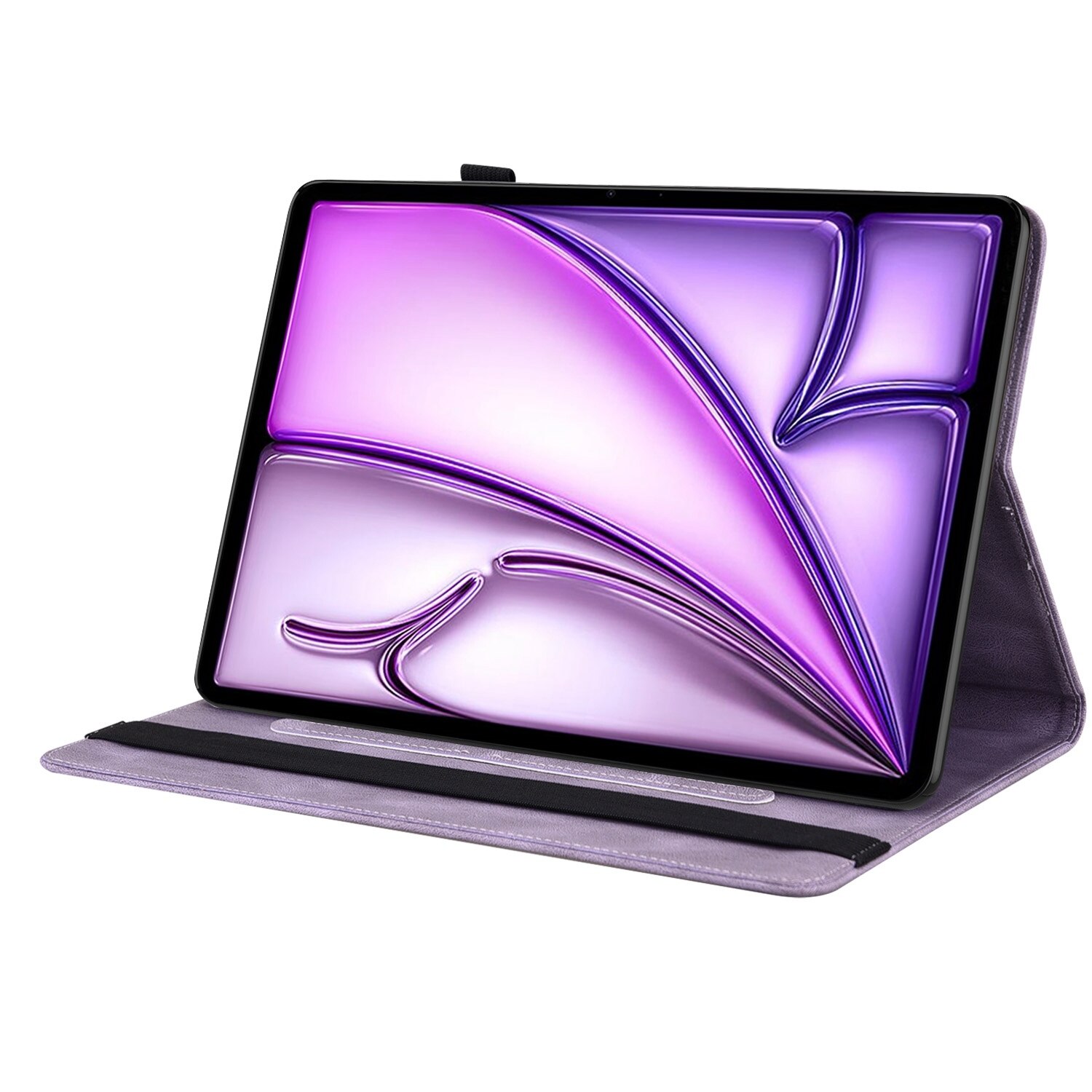 Husa tableta compatibila cu iPad Air 11, Model cu flori gravate, Piele, Violet