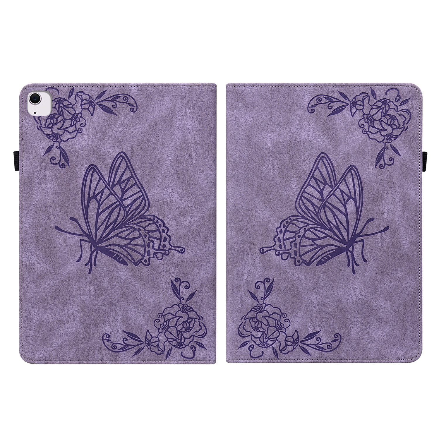 Husa tableta compatibila cu iPad Air 11, Model cu flori gravate, Piele, Violet