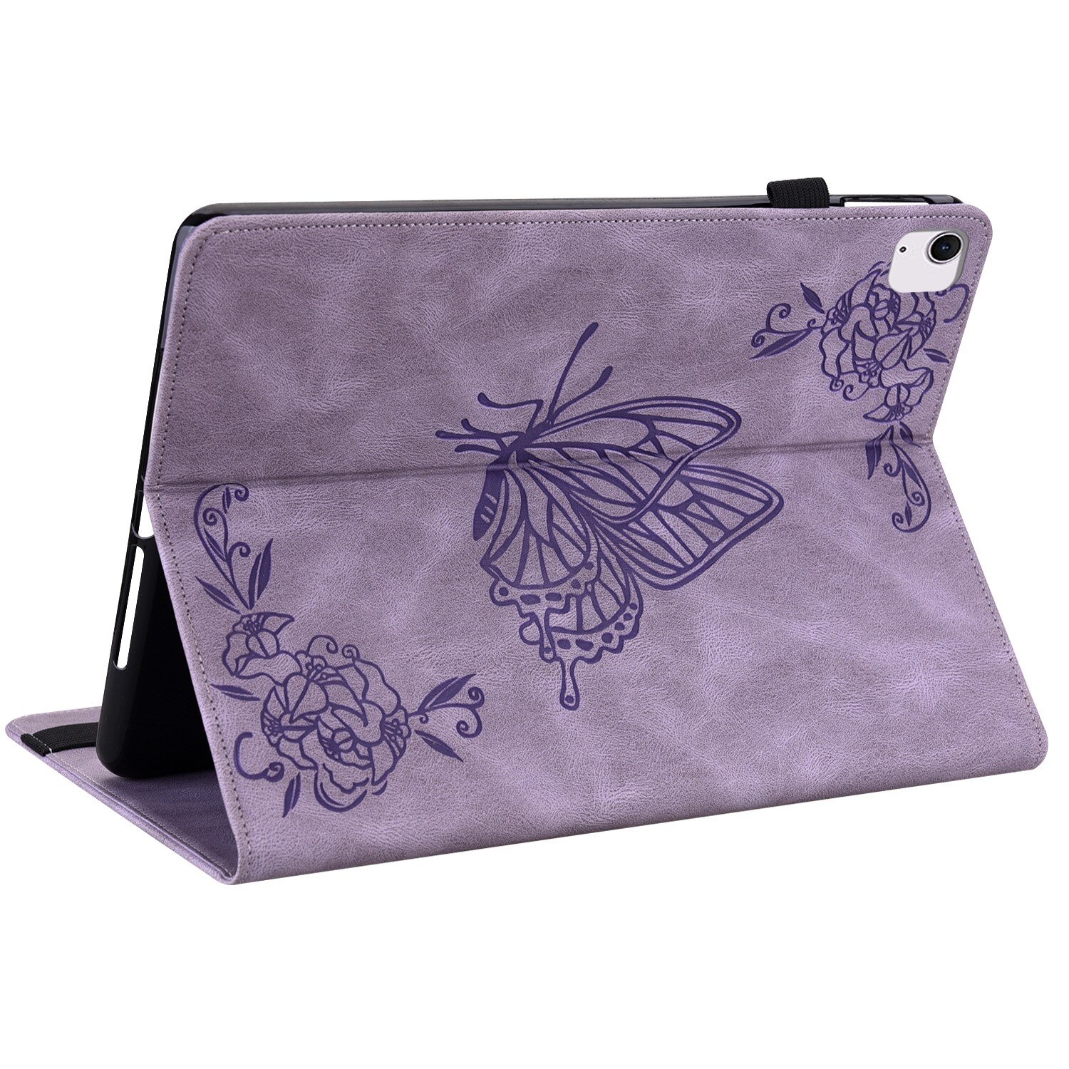 Husa tableta compatibila cu iPad Air 11, Model cu flori gravate, Piele, Violet