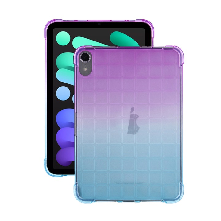 Husa tableta compatibila cu iPad Mini 6, Gradient patrat, TPU, Purpuriu-Verde