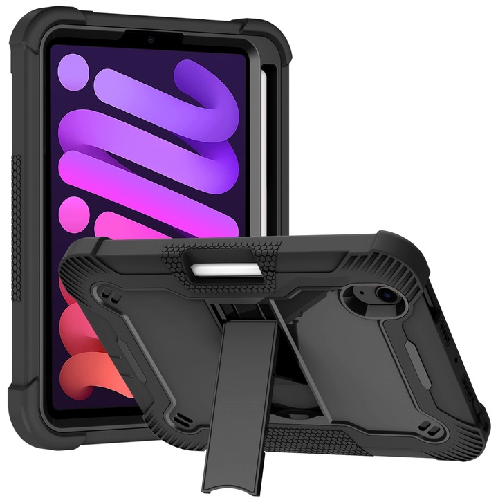Husa tableta compatibila cu iPad Mini 6, Shockproof, Kickstand, Negru
