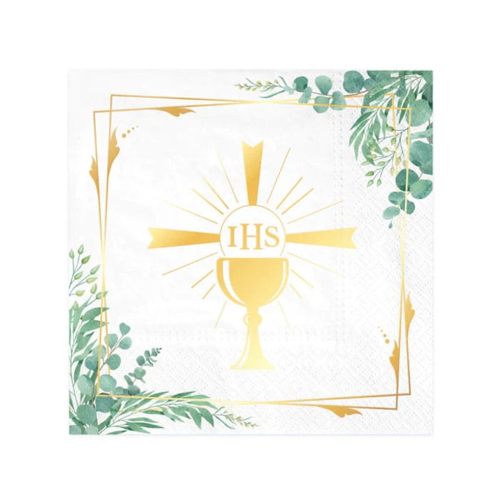 Servetele de hartie Polanet, set 10 bucati, 33x33cm, design cu motiv auriu IHS