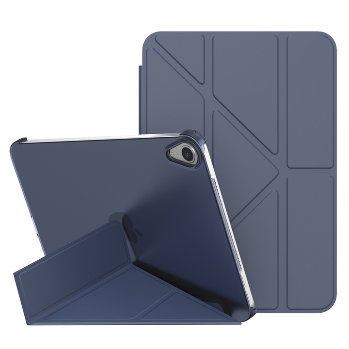 Husa tableta compatibila cu iPad Mini 6, Matte Translucent, Suport reglabil, Auto Sleep/Wake, Albastru inchis