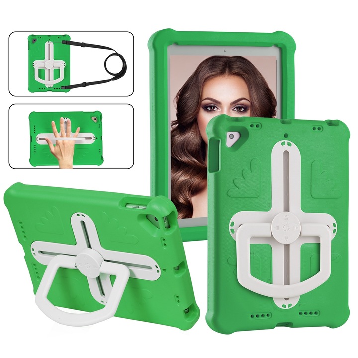 Калъф за таблет, съвместим с iPad Air 2/97 2017/2018, Пълна защита, Регулируема стойка, Бежово зелен