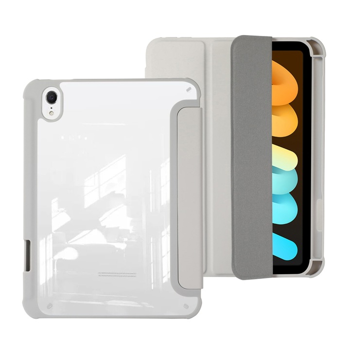 Husa tableta compatibila cu iPad mini 6, Acrylic 3-folding, Gri