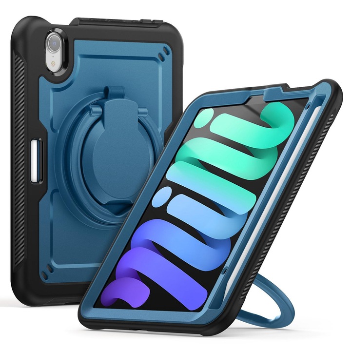 iPad Mini 6-tal kompatibilis táblagép tok, Honeycomb Hybrid, Állítható állvány, Szíj, Sötétkék