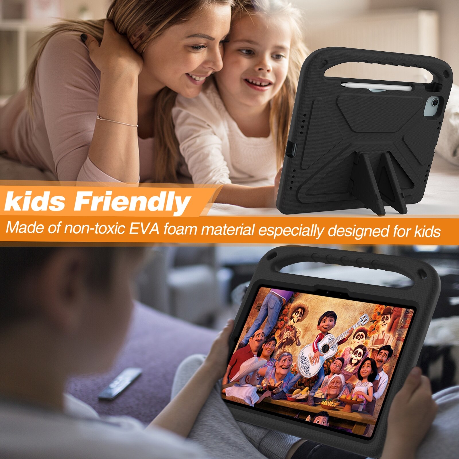 Husa tableta compatibila cu iPad Air 11 / Pro 11, Handle EVA Shockproof, Suport reglabil, Negru