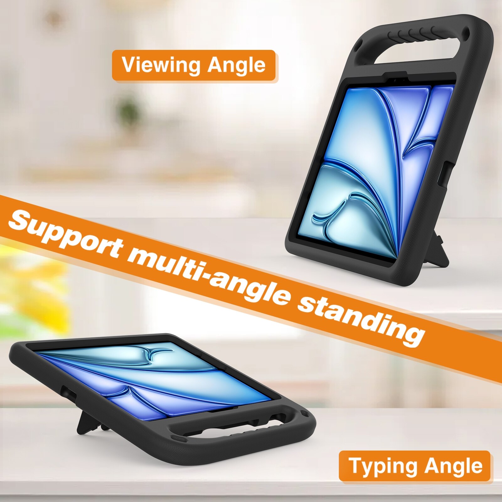 Husa tableta compatibila cu iPad Air 11 / Pro 11, Handle EVA Shockproof, Suport reglabil, Negru