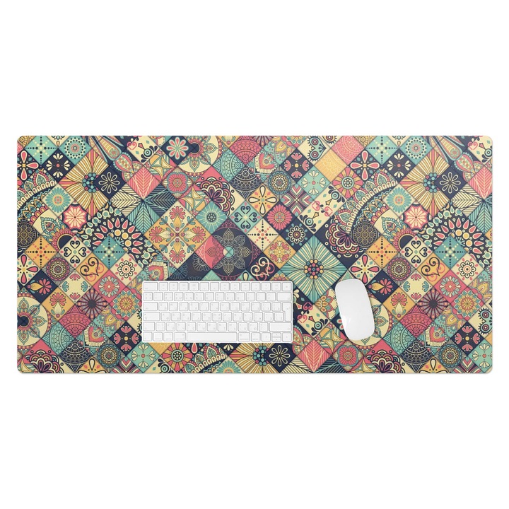 Mapa birou, Wallfluent, Patchwork floral, Verde, 100x50 cm, 010250300020100013179