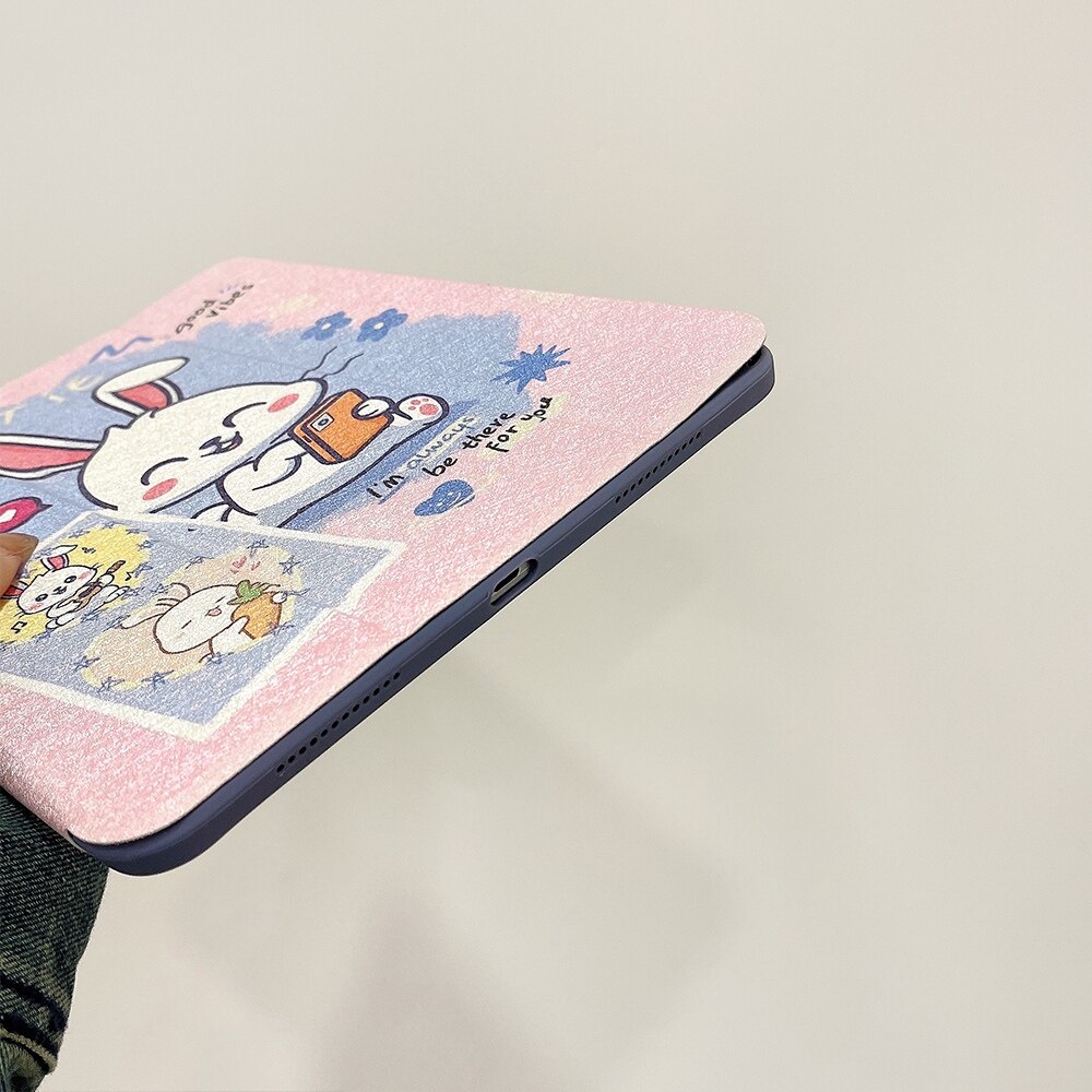 Husa tableta compatibila cu iPad Air 11 / iPad Pro 11, Suport reglabil, Pictata acrilic, Model iepurasi