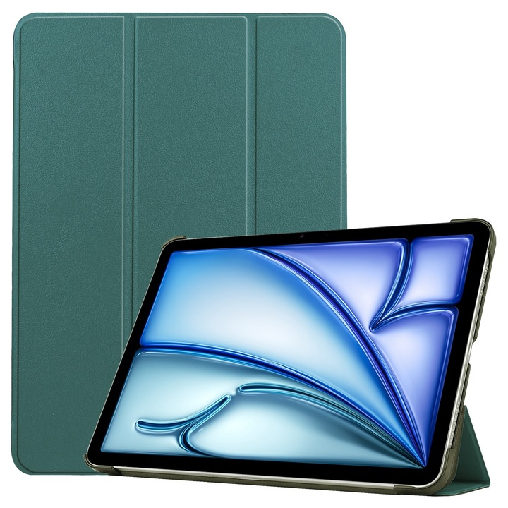 Husa tableta compatibila cu iPad Air 13, Auto Sleep/Wake, Suport reglabil, Verde inchis