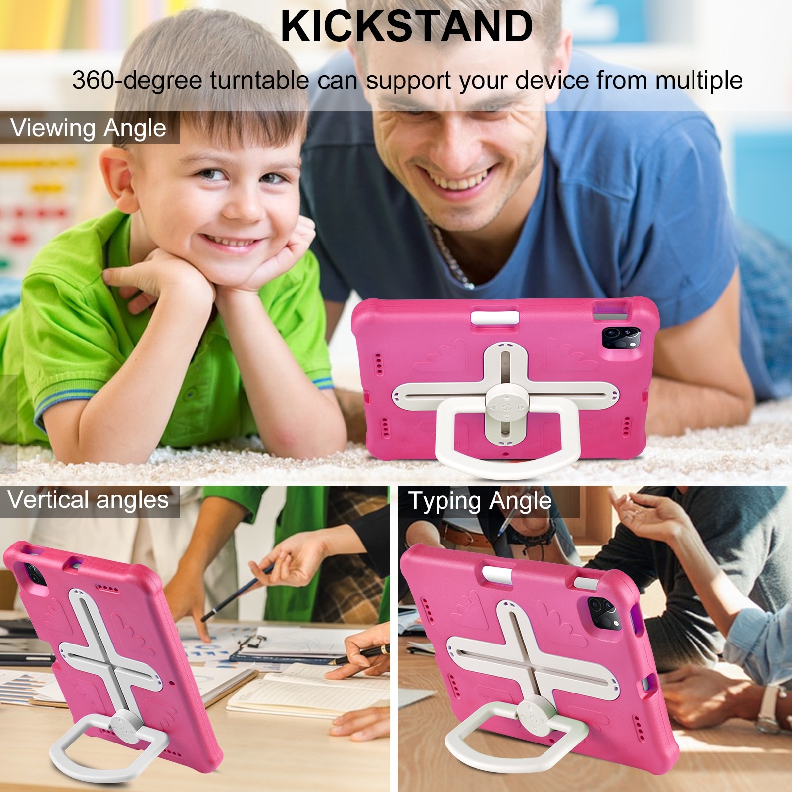 Husa tableta compatibila cu iPad Air 11, Shockproof, Suport reglabil, Protectie 360°, Roz