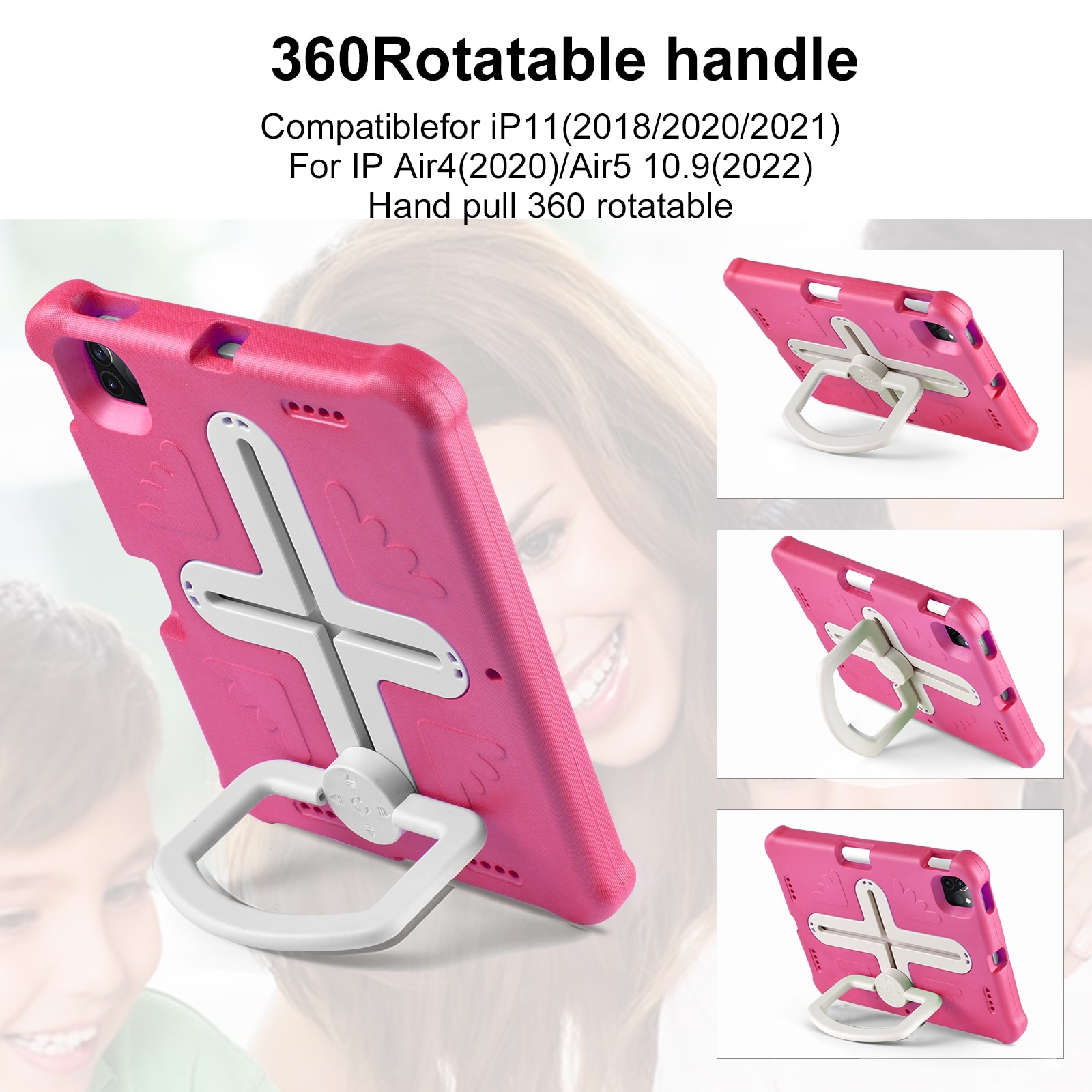Husa tableta compatibila cu iPad Air 11, Shockproof, Suport reglabil, Protectie 360°, Roz