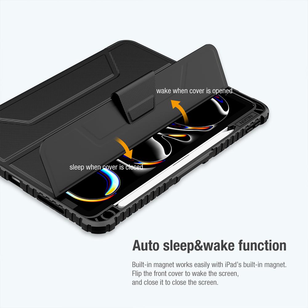 Husa tableta compatibila cu iPad Air 11 2024, Bumper Pro, Piele, Negru