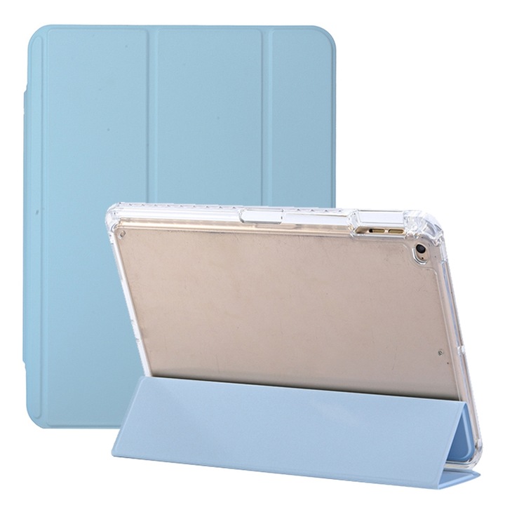 Husa tableta compatibila cu iPad Air / Air 2 / 97 2017 / 2018, Inchidere cu catarama, Piele, Albastru cer